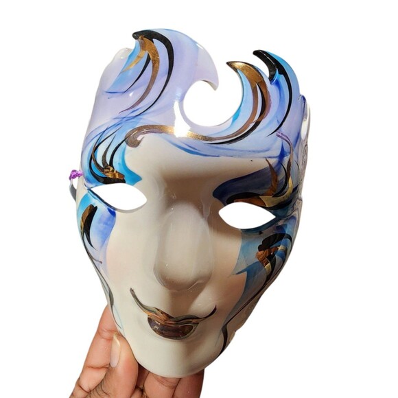 Face Mask Hand Painted with Ribbons Wall Hanging Art Wall Decor - Picture 3 of 10